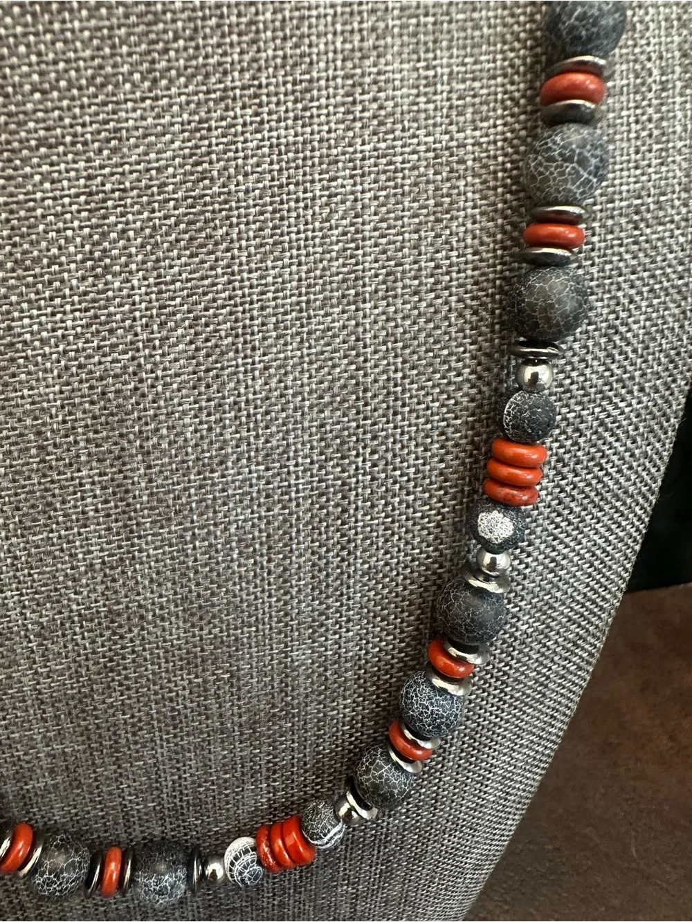 Textured Gray and Brown Bead Unisex Necklace